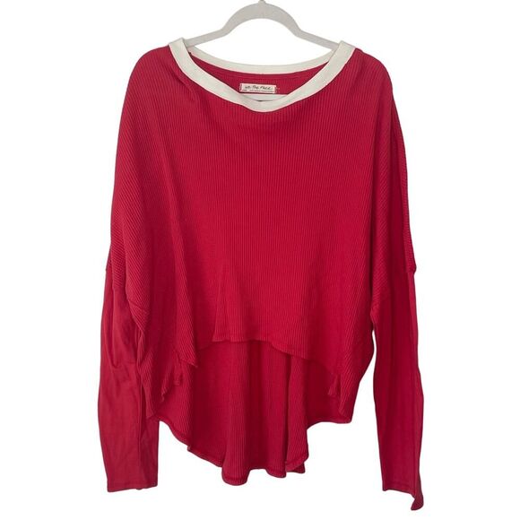 We The Free Waffle Knit Oversized Ringer Long Sleeve Shirt Large - Picture 1 of 8